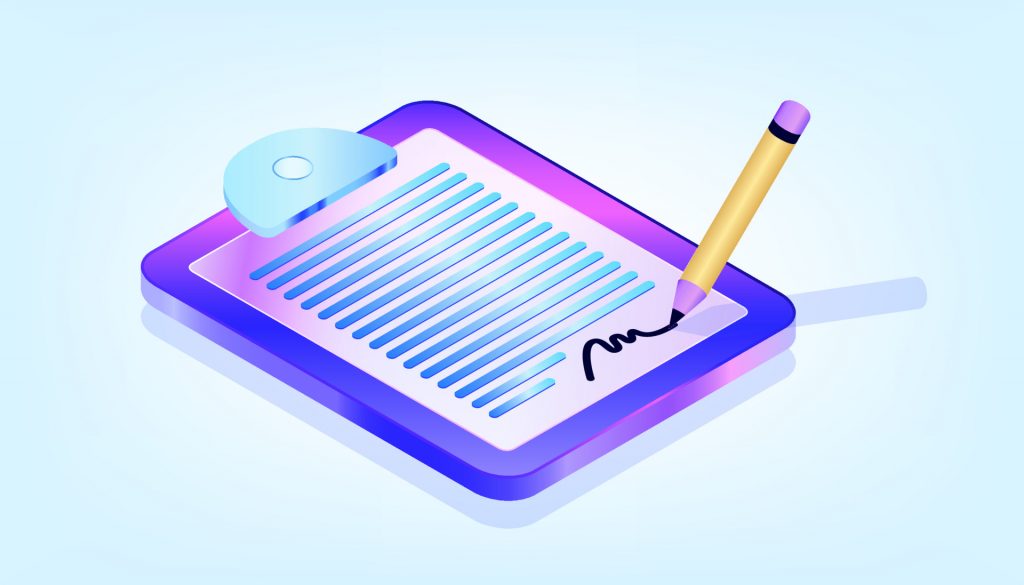 Mise à jour du Code d’éthique Vecteezy Contract With Pen And Signature 3d Gradient Isometric 15642732 1024x585