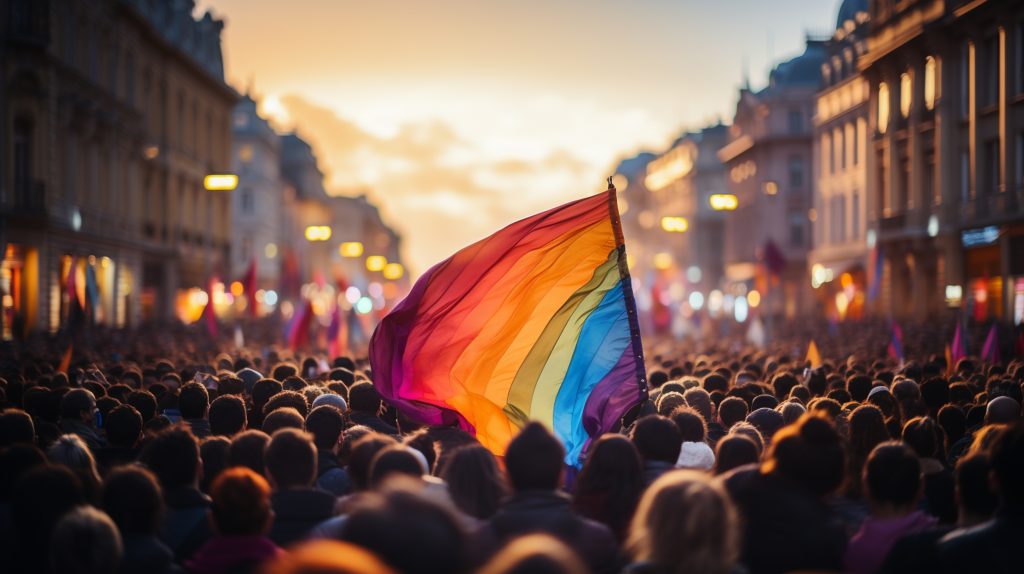 🌈 Marche contre l’homophobie et la transphobie – 17 mai 2025 Vecteezy Protesters Holding Rainbow Color Flag 26401987 1024x574